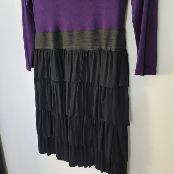 Romeo and Juliet‎ Couture Purple and Black Long Sleeve Tiered Ruffle Dress Large - Picture 4 of 6